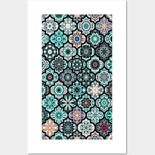 Moroccan pattern, teal tile Posters and Art